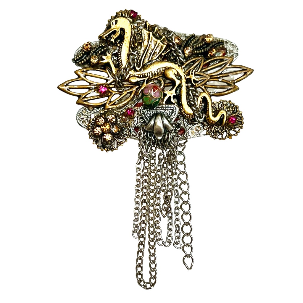 Alice M Signed Mixed Media Dragon Brooch